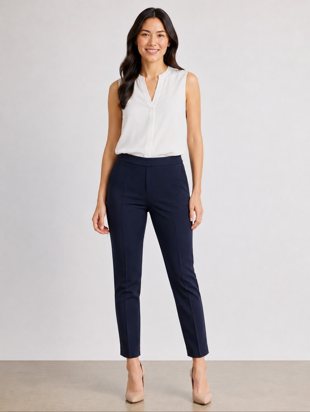 ❤️ CARLISLE COLLECTION HIGH RISE SLIM FIT PONTE KNIT PANTS / TROUSERS, NAVY BLUE